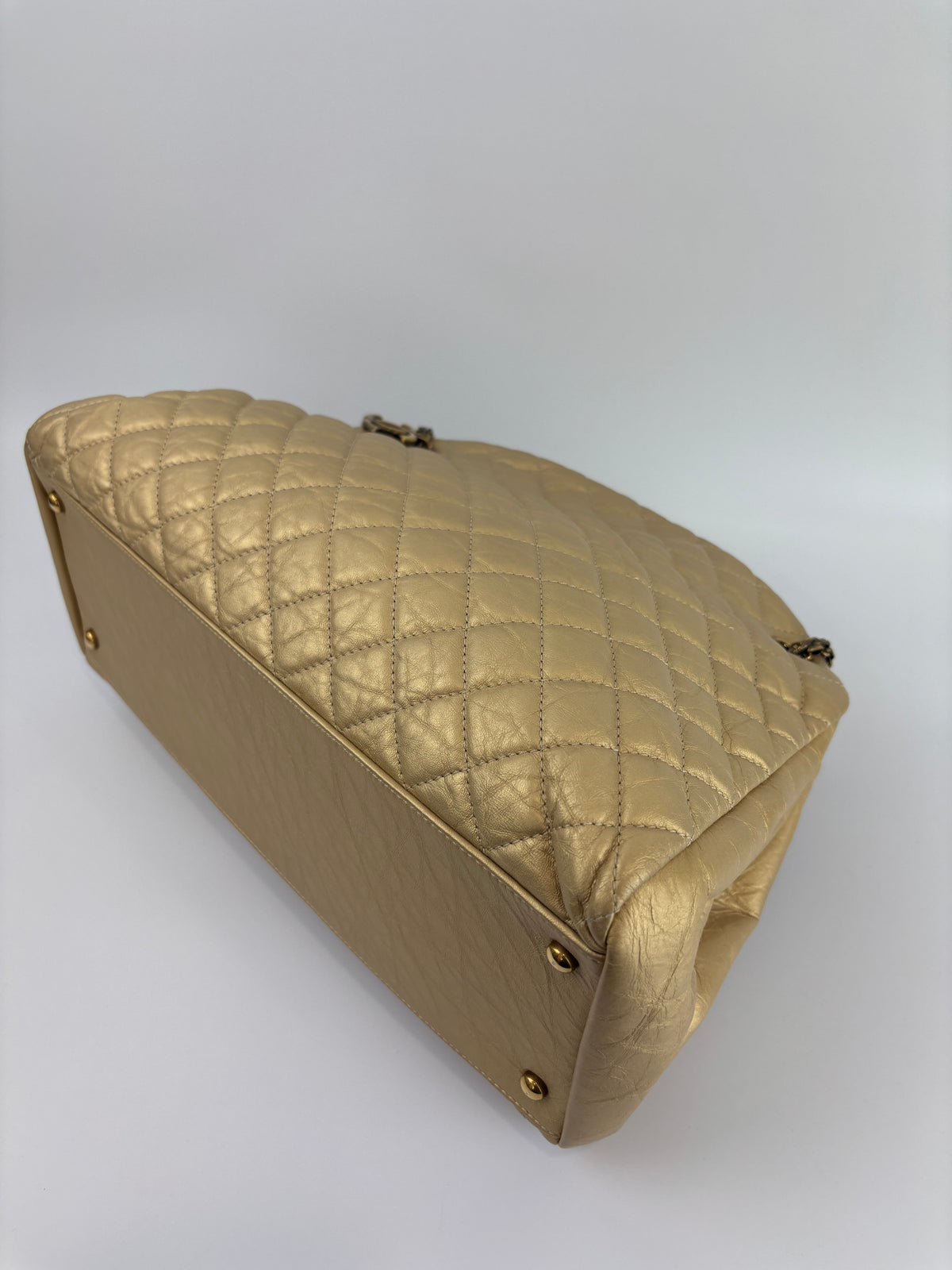 Aged Calfskin Gold Quilted Large Just Mademoiselle Bowling Bag