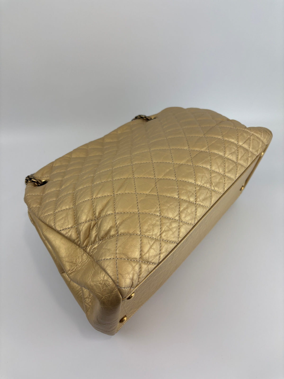 Aged Calfskin Gold Quilted Large Just Mademoiselle Bowling Bag