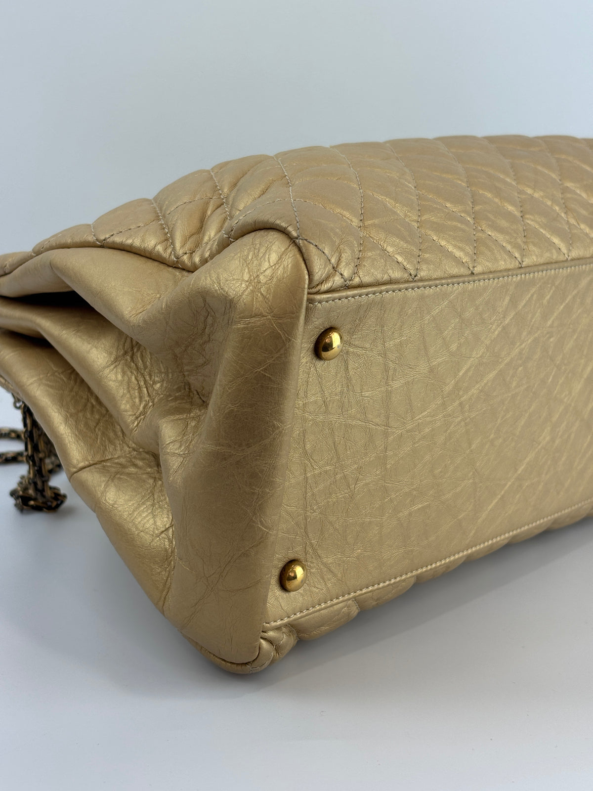 Aged Calfskin Gold Quilted Large Just Mademoiselle Bowling Bag