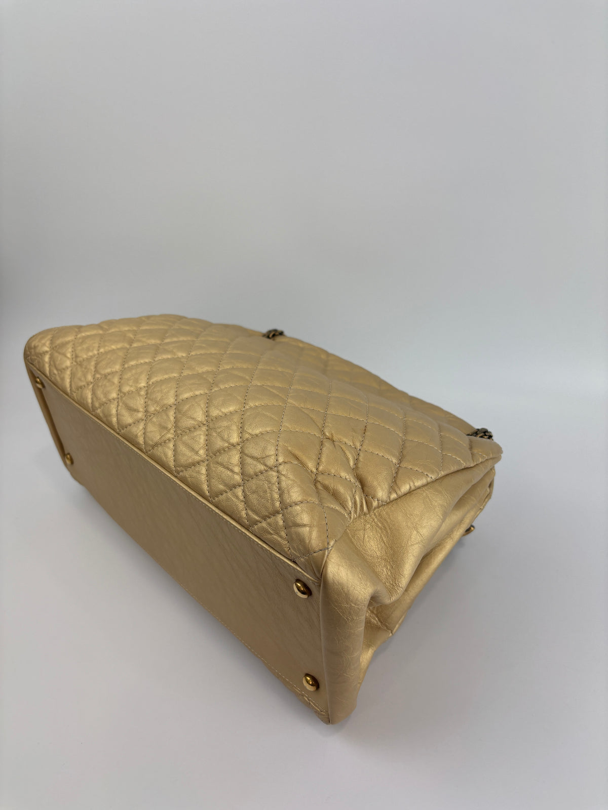 Aged Calfskin Gold Quilted Large Just Mademoiselle Bowling Bag