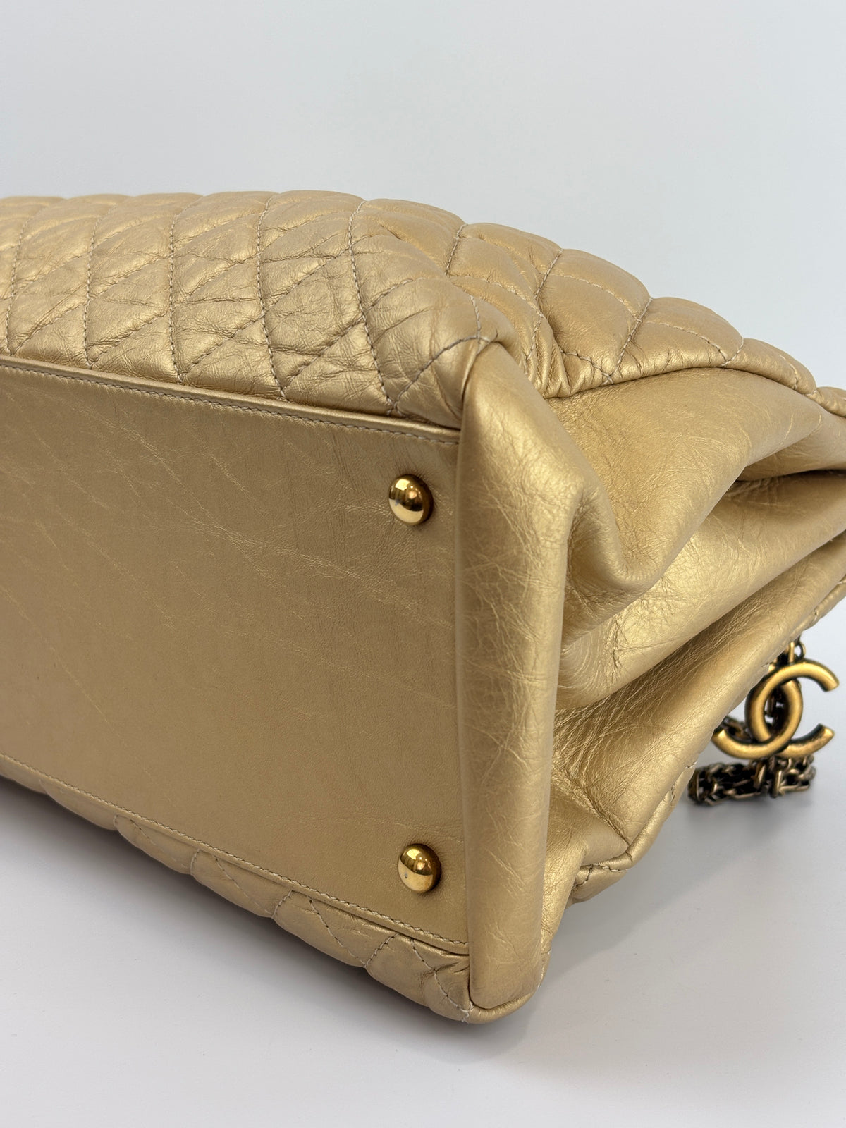 Aged Calfskin Gold Quilted Large Just Mademoiselle Bowling Bag