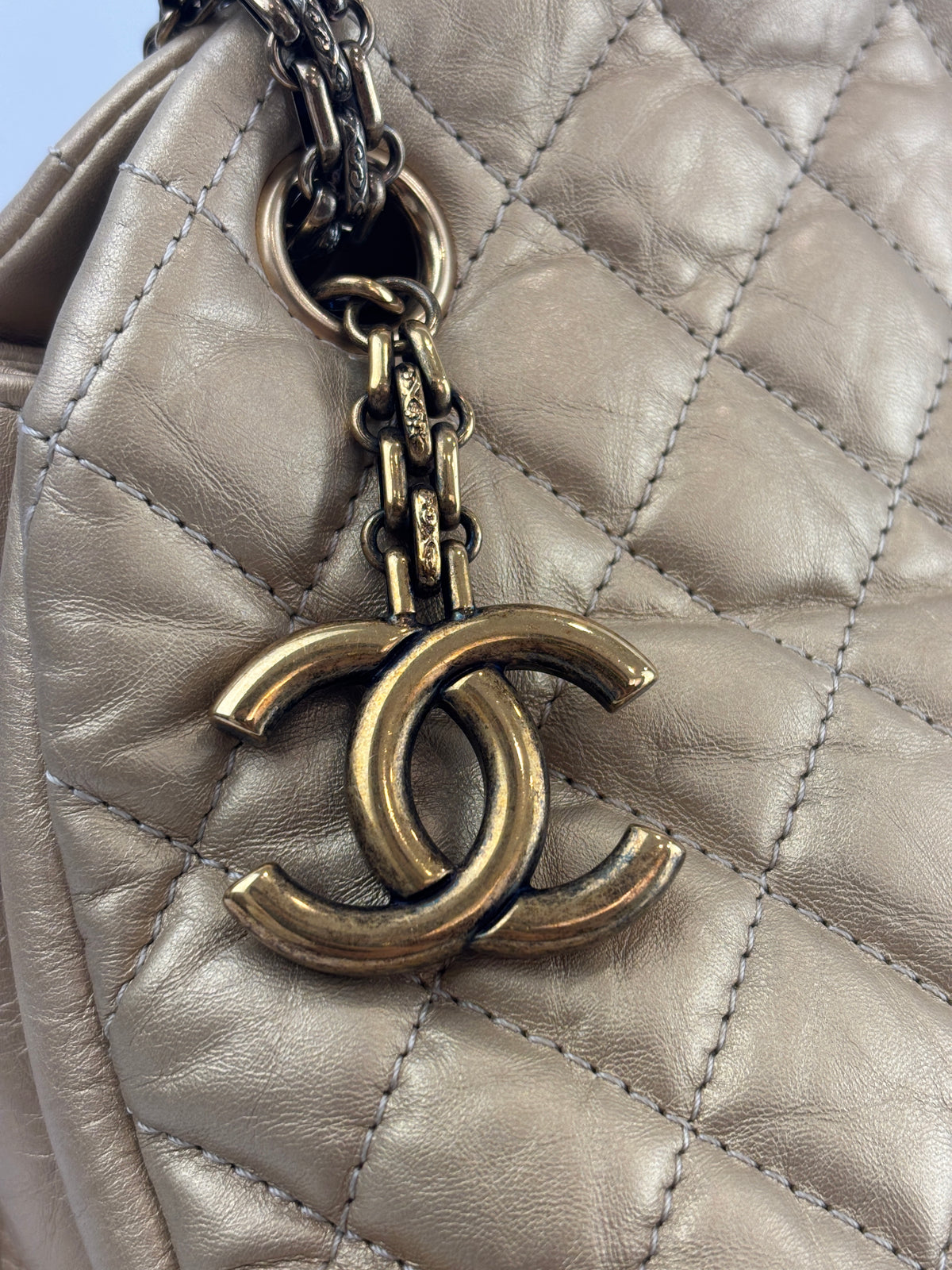Aged Calfskin Gold Quilted Large Just Mademoiselle Bowling Bag