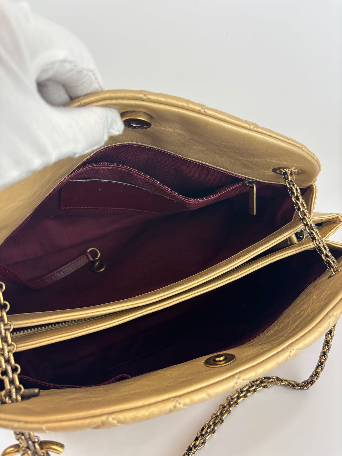 Aged Calfskin Gold Quilted Large Just Mademoiselle Bowling Bag