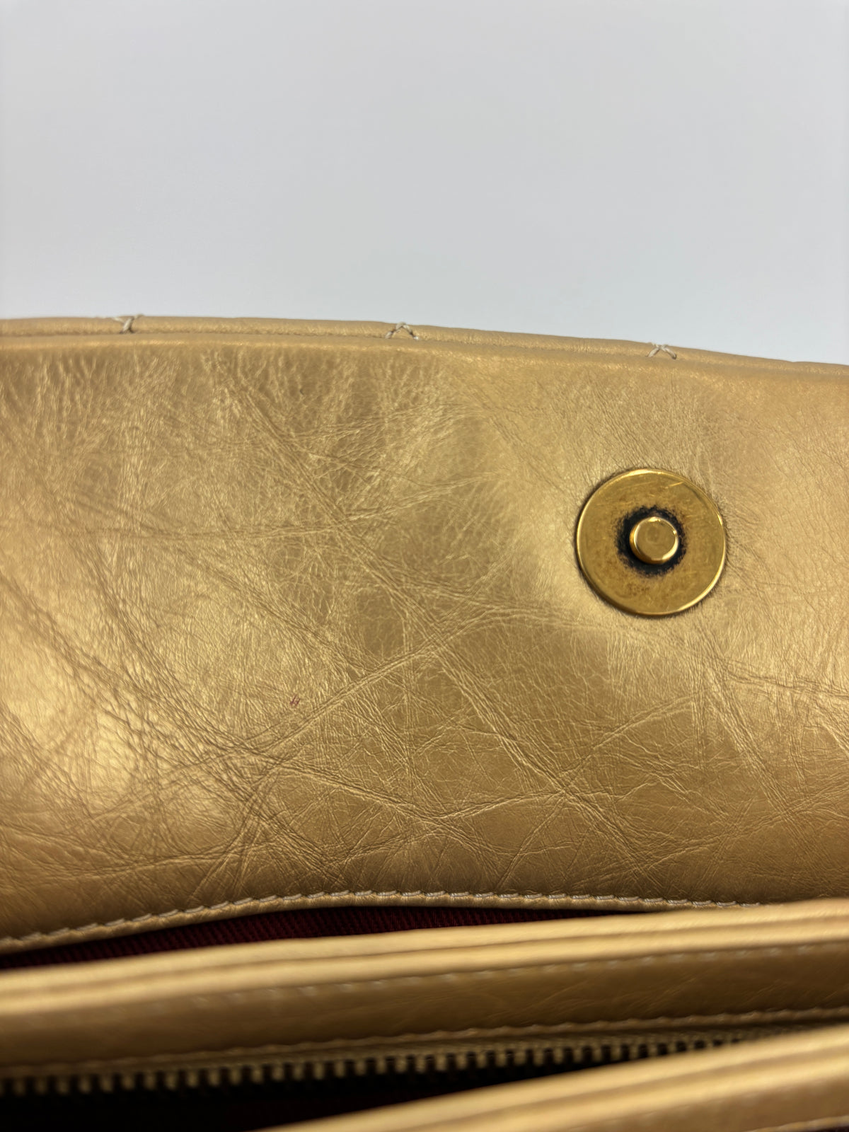 Aged Calfskin Gold Quilted Large Just Mademoiselle Bowling Bag