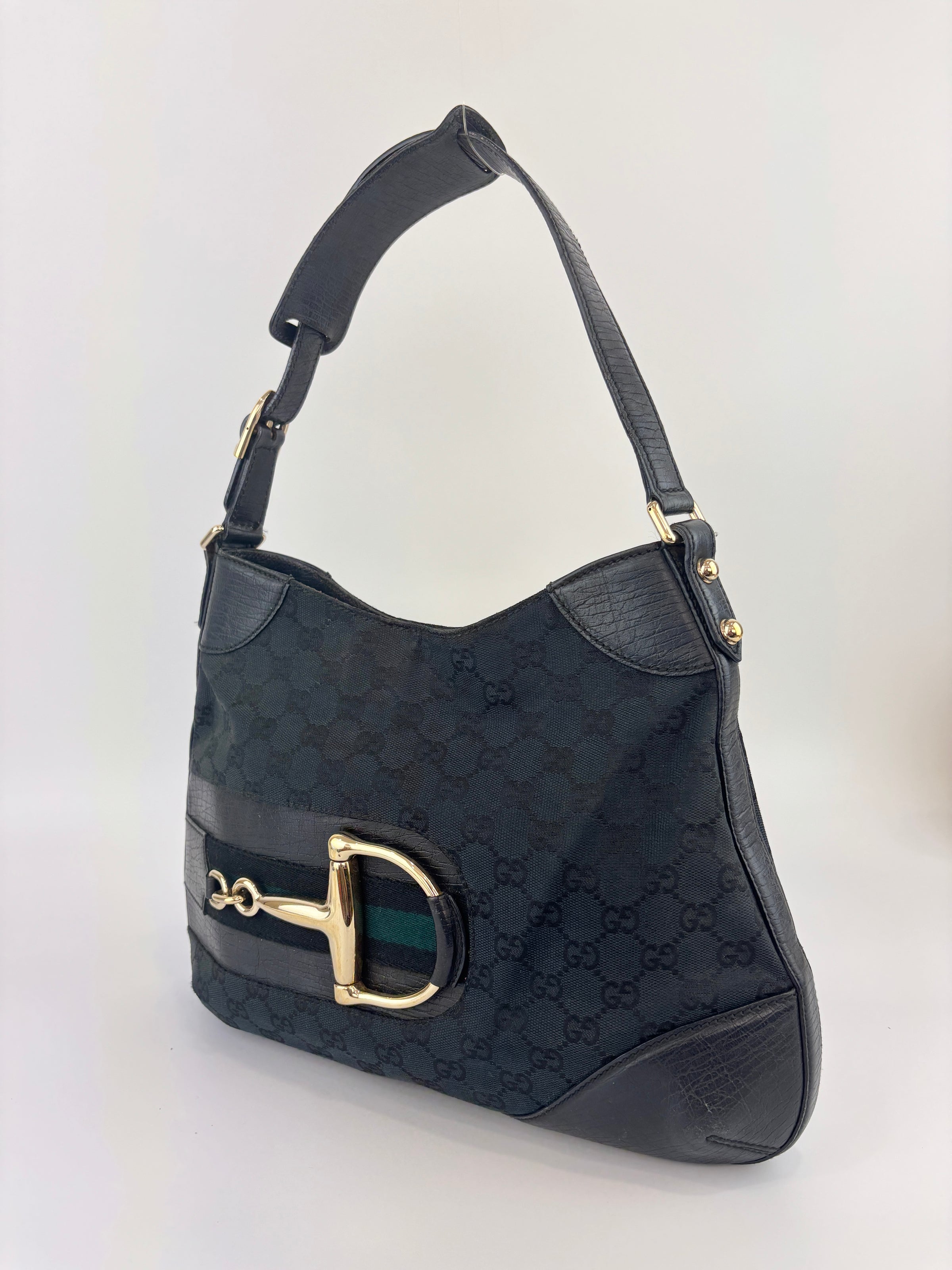 Web Horsebit GG Canvas Shoulder Bag Black