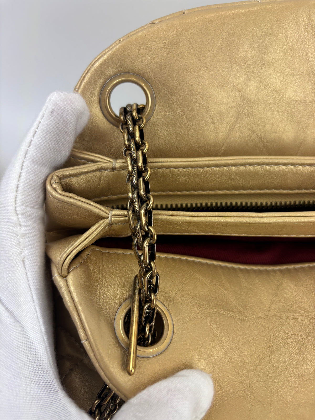 Aged Calfskin Gold Quilted Large Just Mademoiselle Bowling Bag