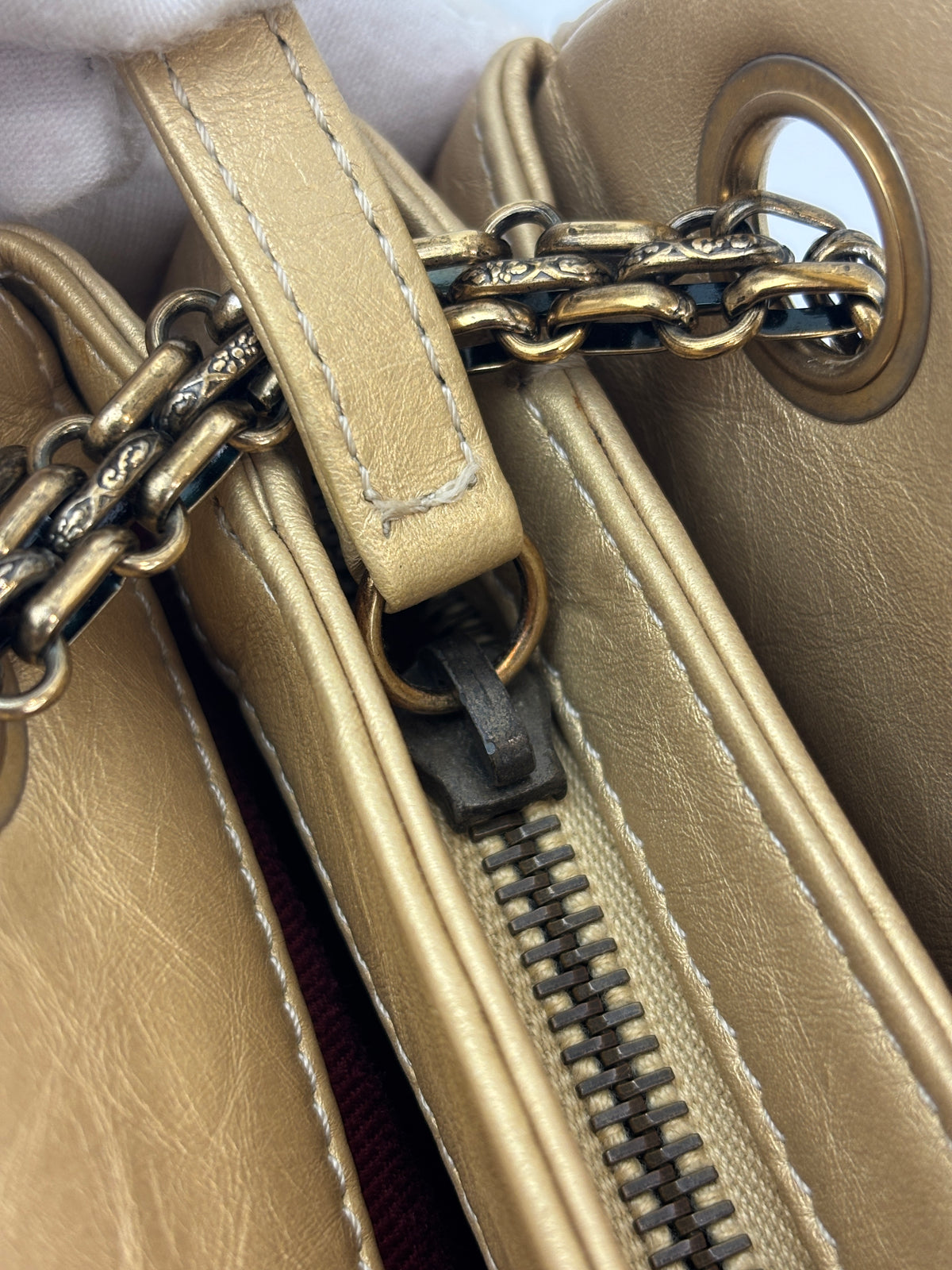 Aged Calfskin Gold Quilted Large Just Mademoiselle Bowling Bag