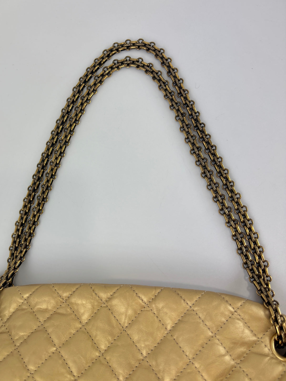 Aged Calfskin Gold Quilted Large Just Mademoiselle Bowling Bag
