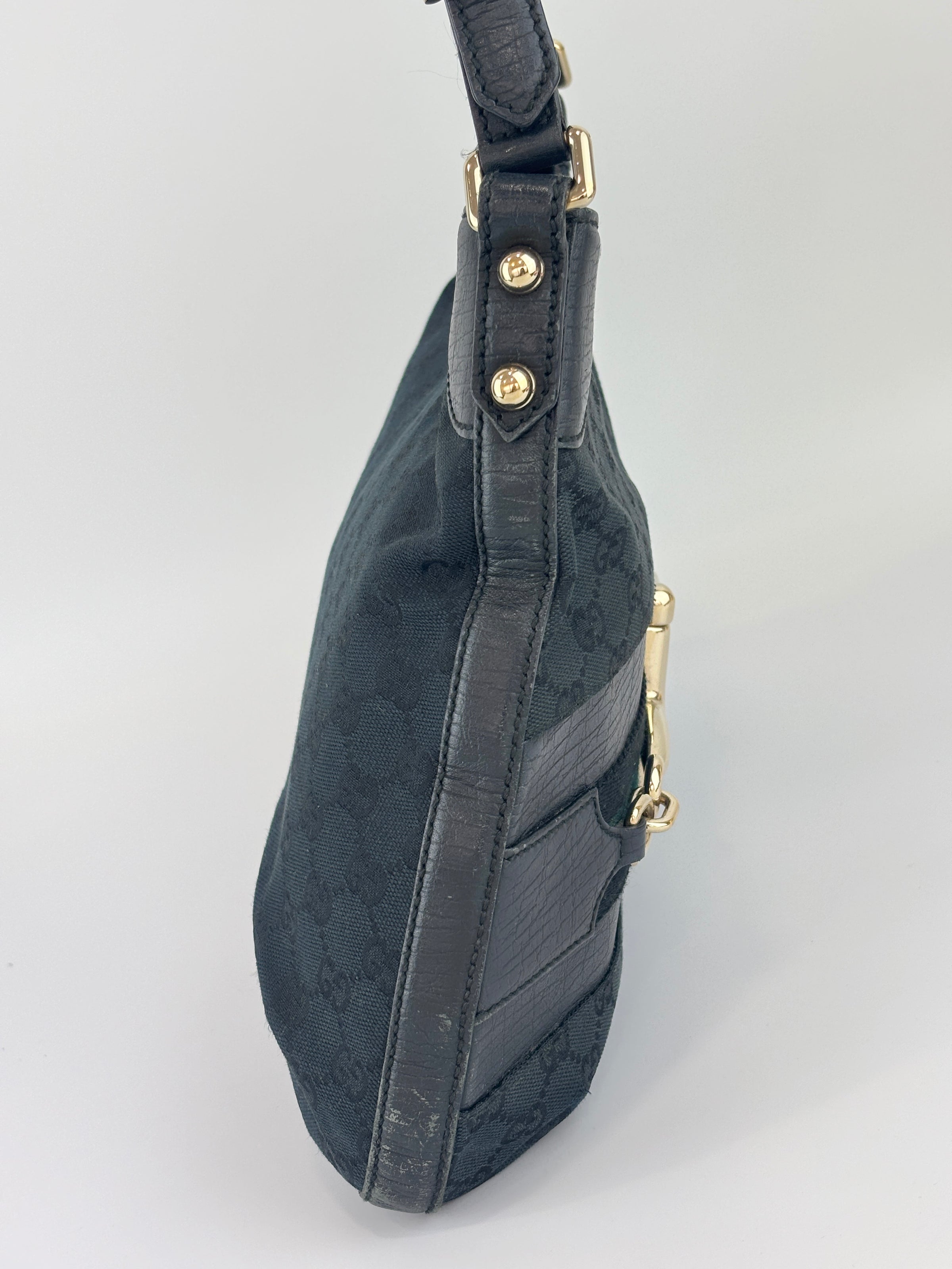 Web Horsebit GG Canvas Shoulder Bag Black