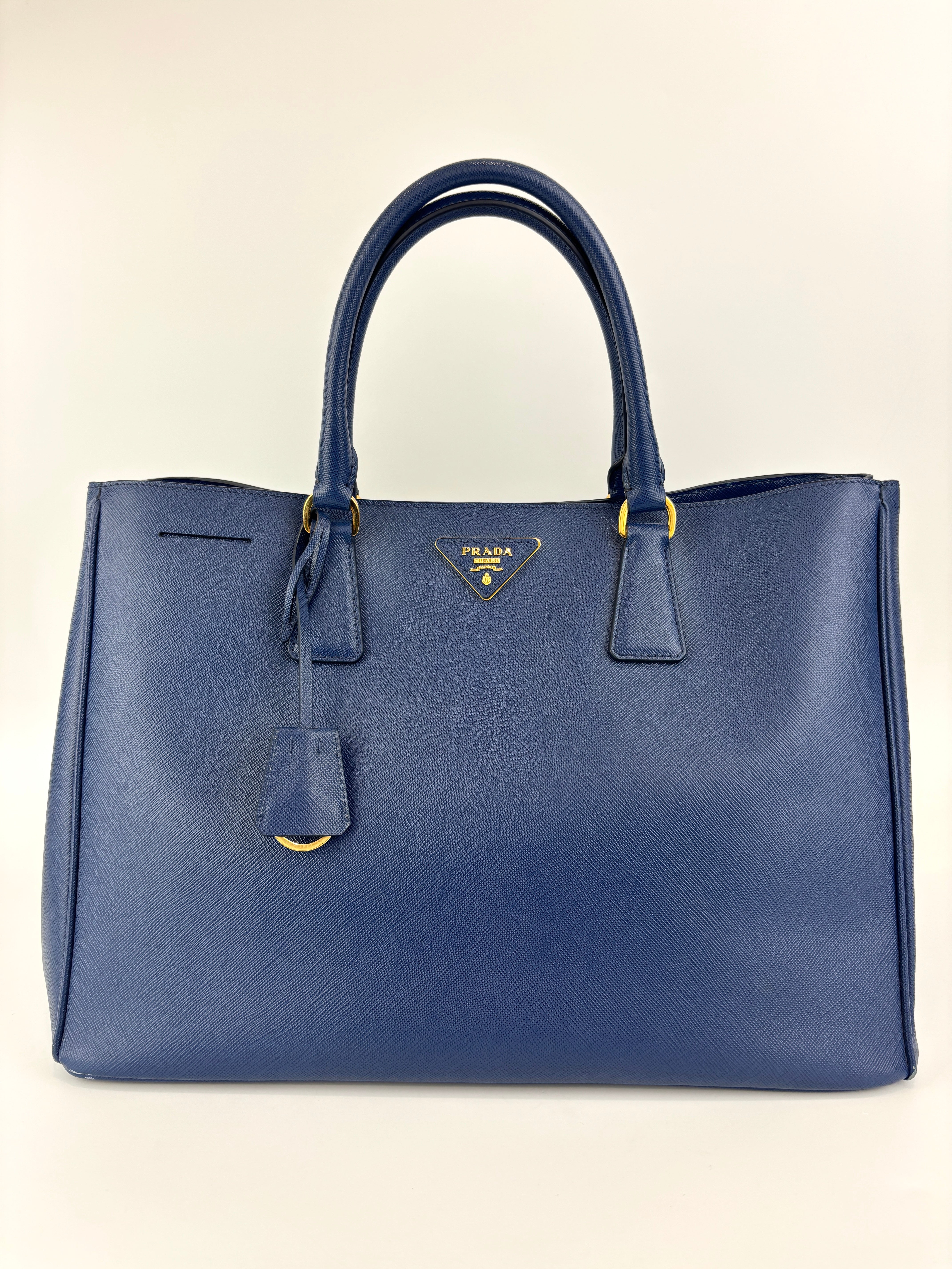 Prada BN1844 Blue Saffiano Lux Leather Large Tote Bag – Glampot