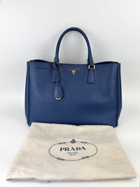 BN1844 Blue Saffiano Lux Leather Large Tote Bag - Glampot