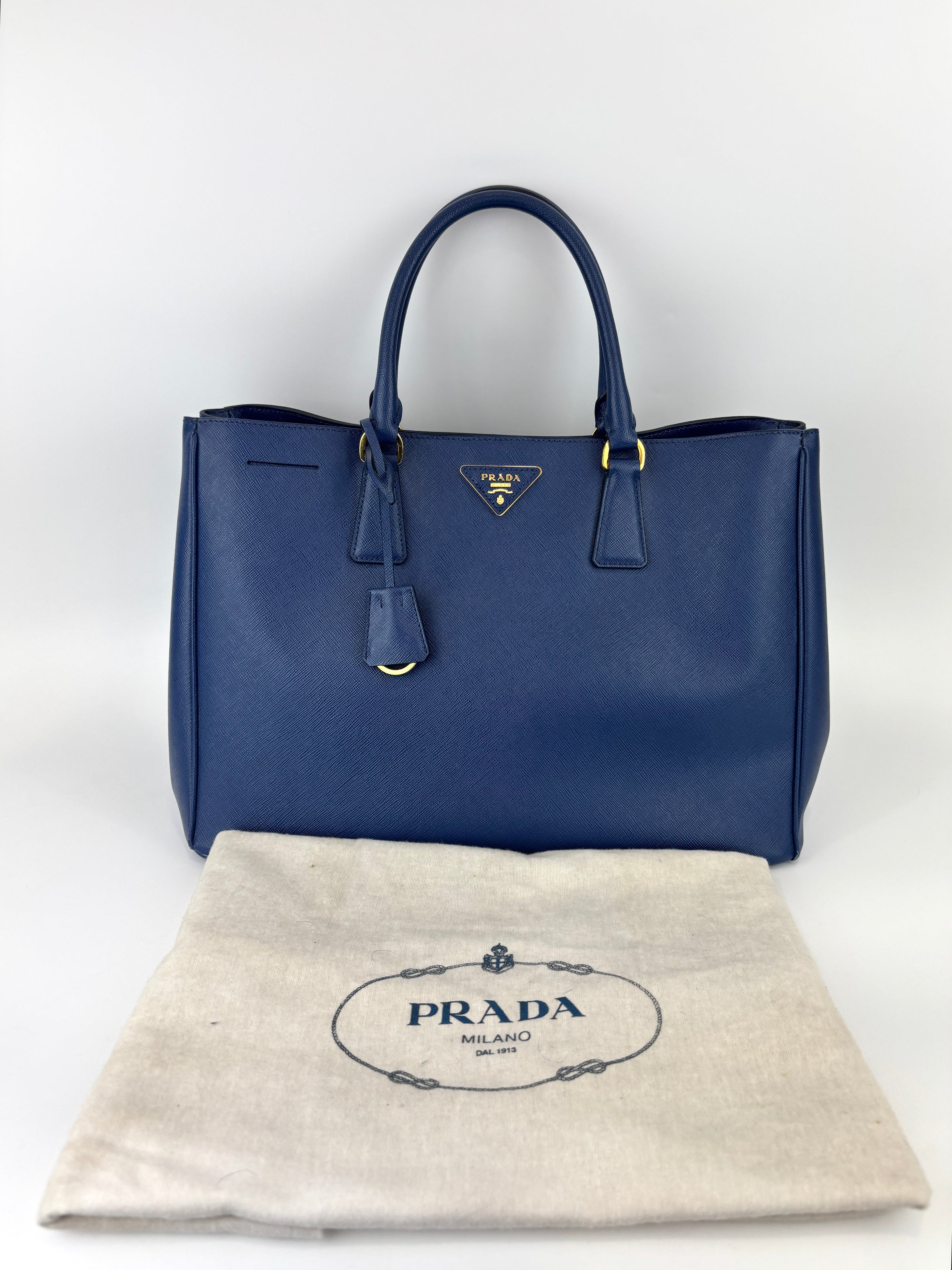 BN1844 Blue Saffiano Lux Leather Large Tote Bag - Glampot