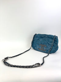 A50481 Blue Iridescent Calfskin Leather Glint Crossbody Bag (2011) - Glampot