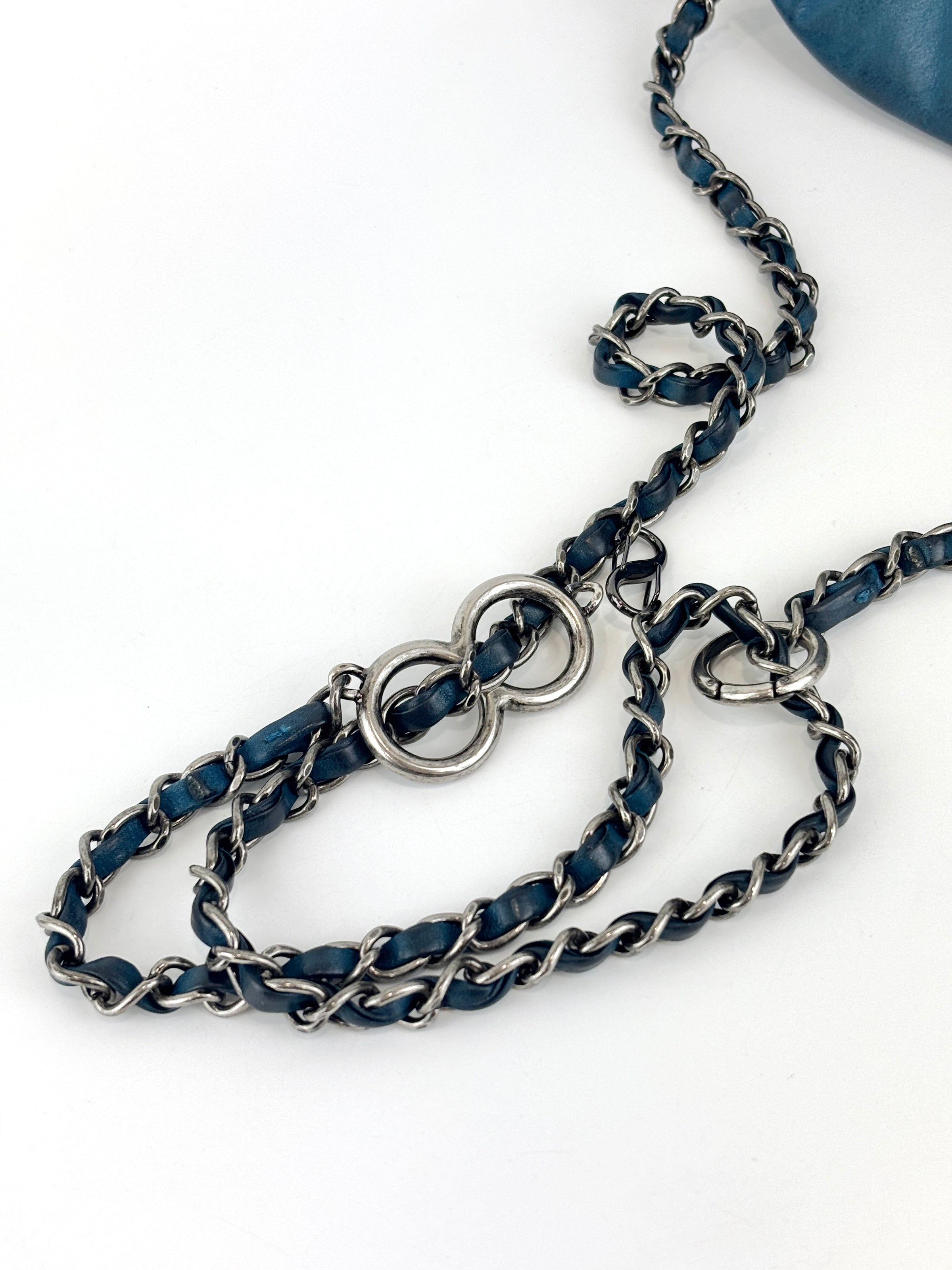 A50481 Blue Iridescent Calfskin Leather Glint Crossbody Bag (2011) - Glampot