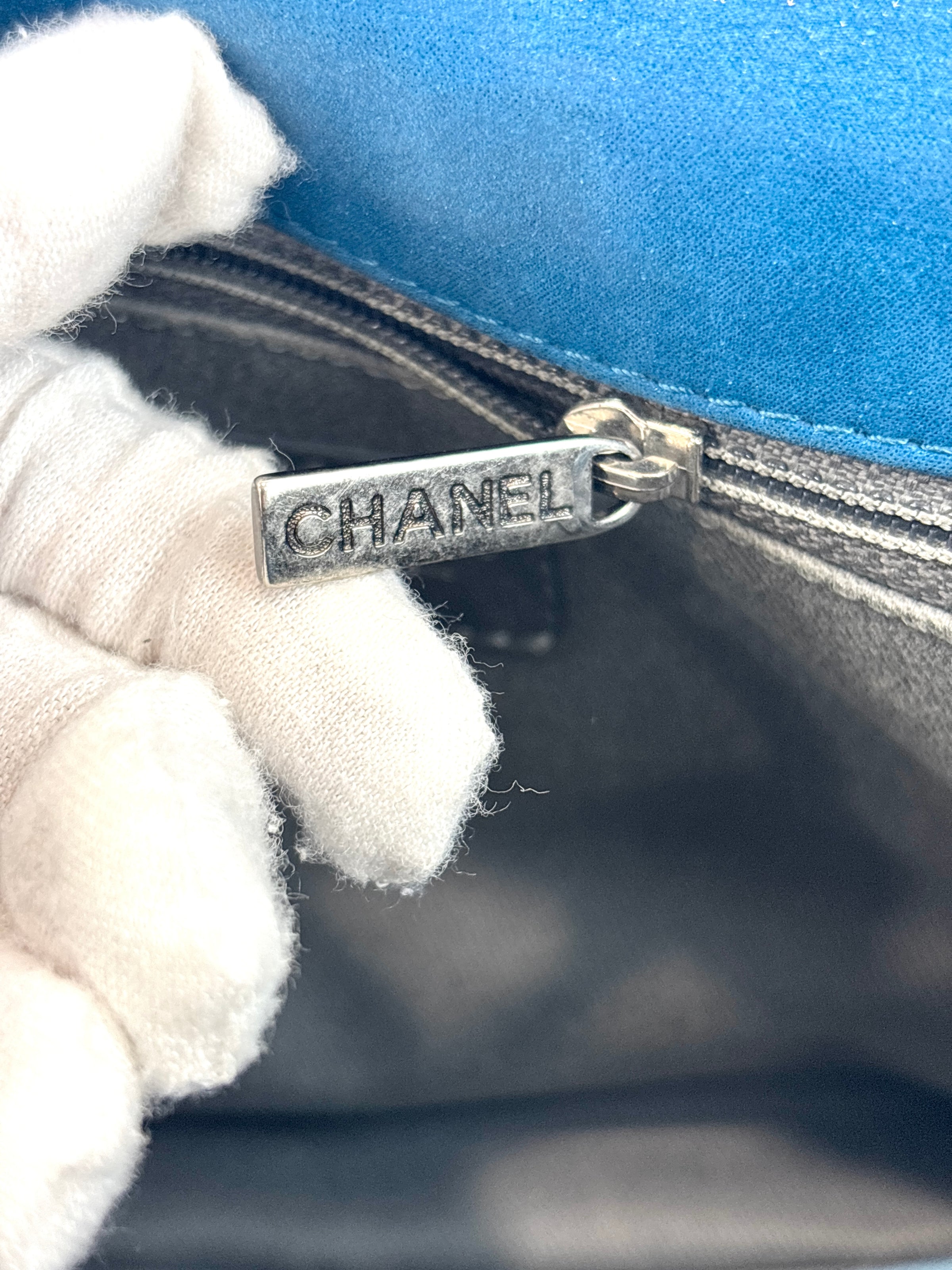 A50481 Blue Iridescent Calfskin Leather Glint Crossbody Bag (2011) - Glampot