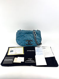 A50481 Blue Iridescent Calfskin Leather Glint Crossbody Bag (2011) - Glampot