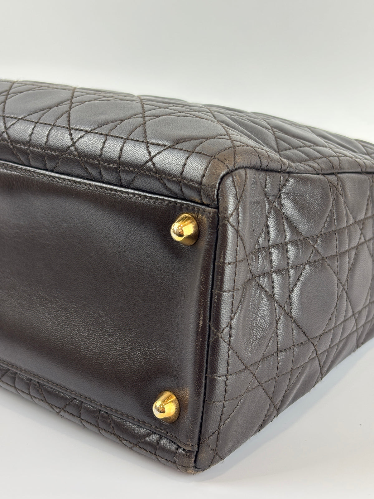 Vintage Large Lady Dior Dark Brown Lambskin GHW