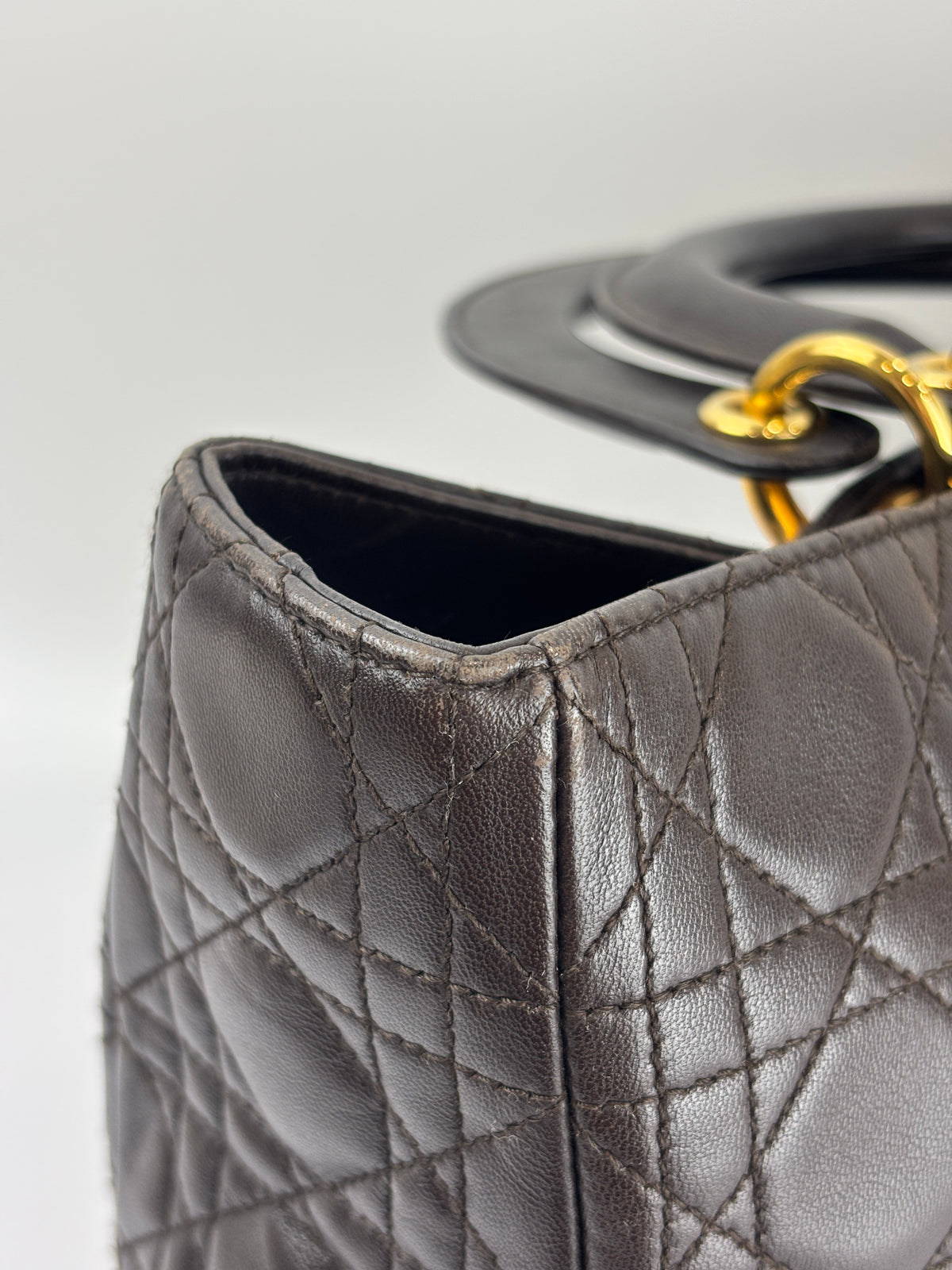 Vintage Large Lady Dior Dark Brown Lambskin GHW