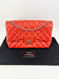 Red Lambskin Jumbo Double Flap SHW