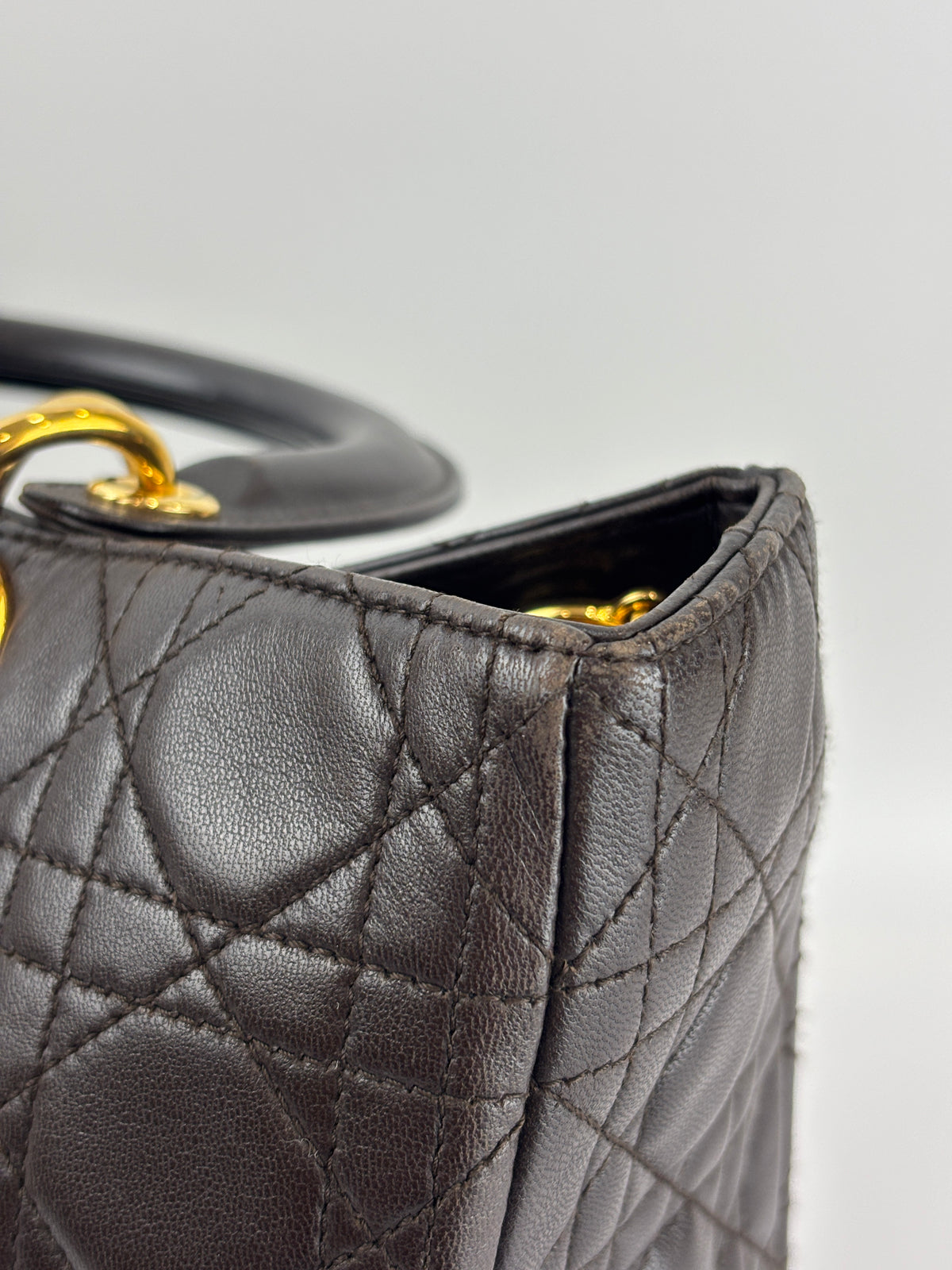 Vintage Large Lady Dior Dark Brown Lambskin GHW