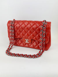 Red Lambskin Jumbo Double Flap SHW