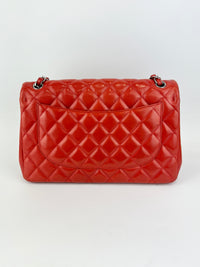Red Lambskin Jumbo Double Flap SHW