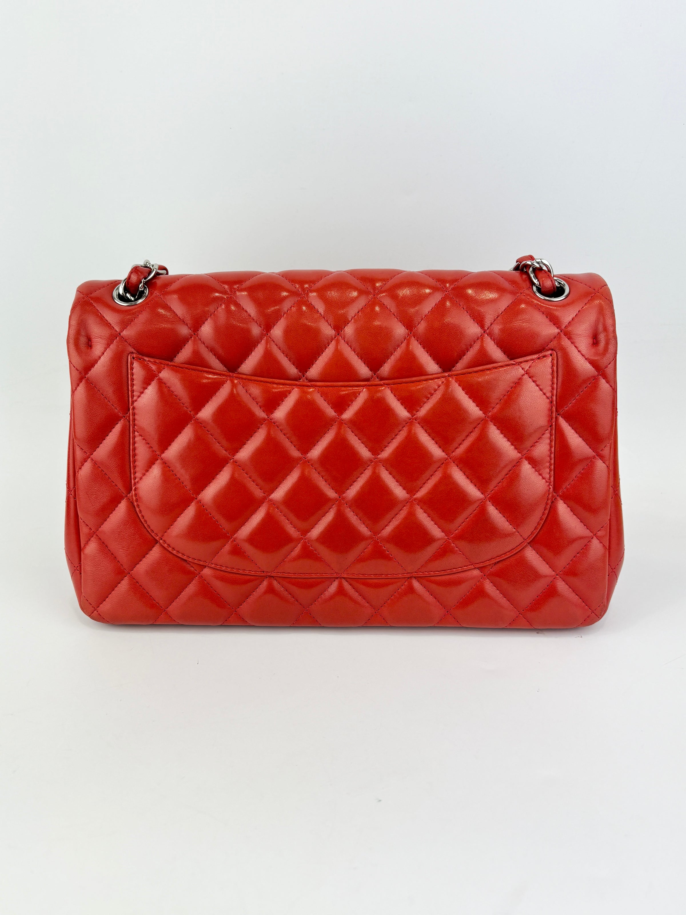 Red Lambskin Jumbo Double Flap SHW