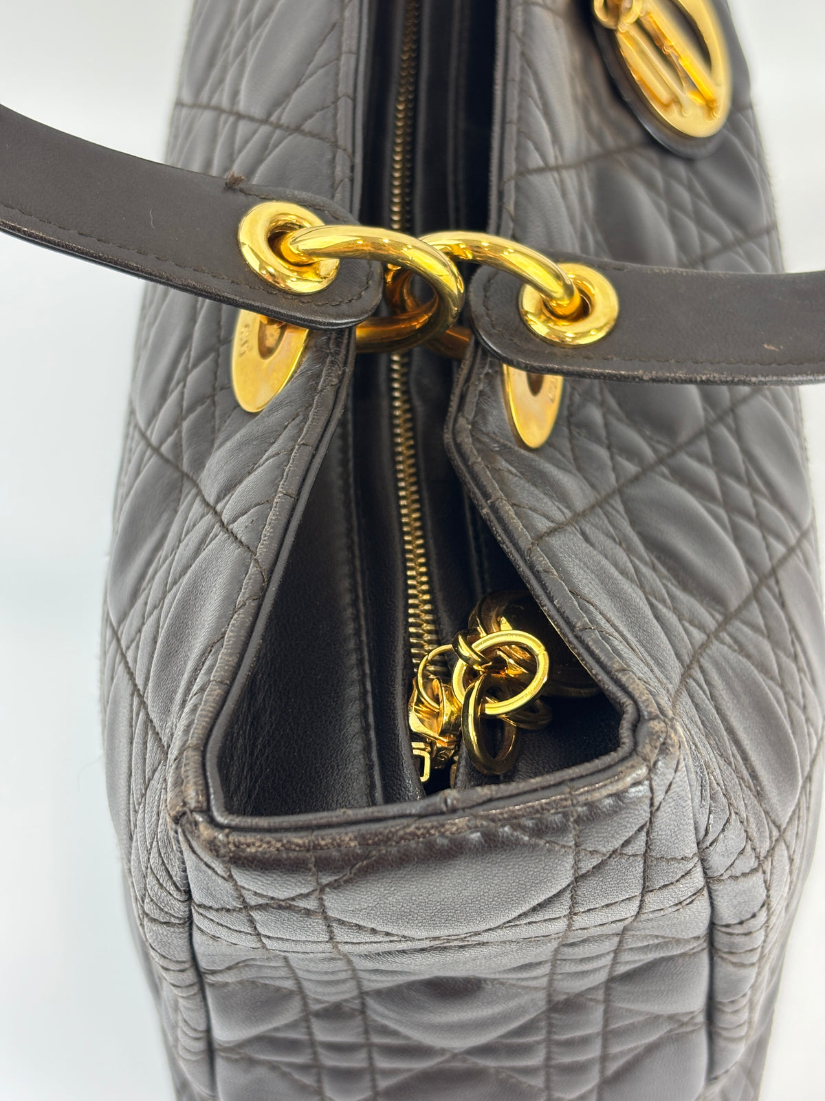 Vintage Large Lady Dior Dark Brown Lambskin GHW
