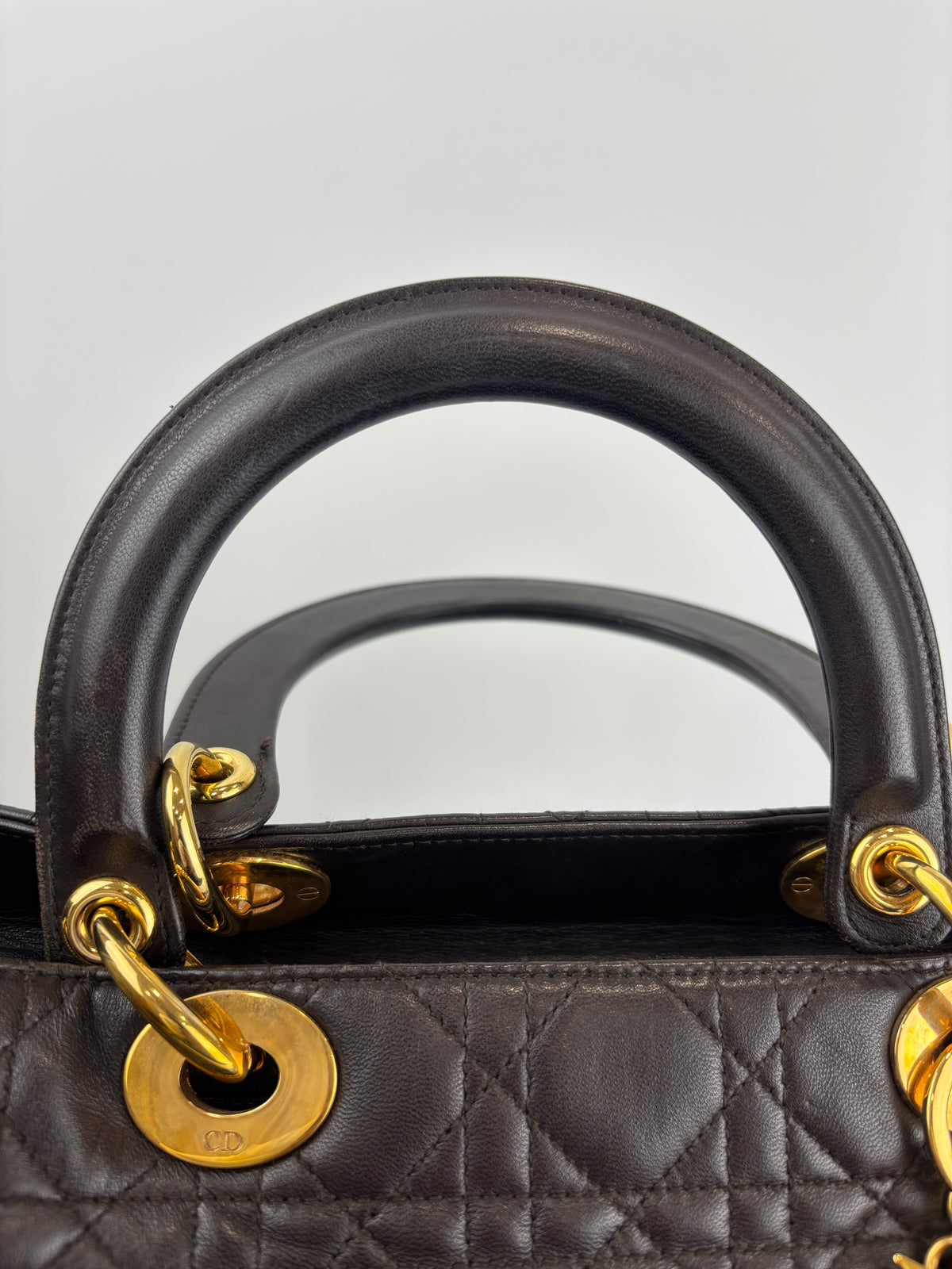 Vintage Large Lady Dior Dark Brown Lambskin GHW
