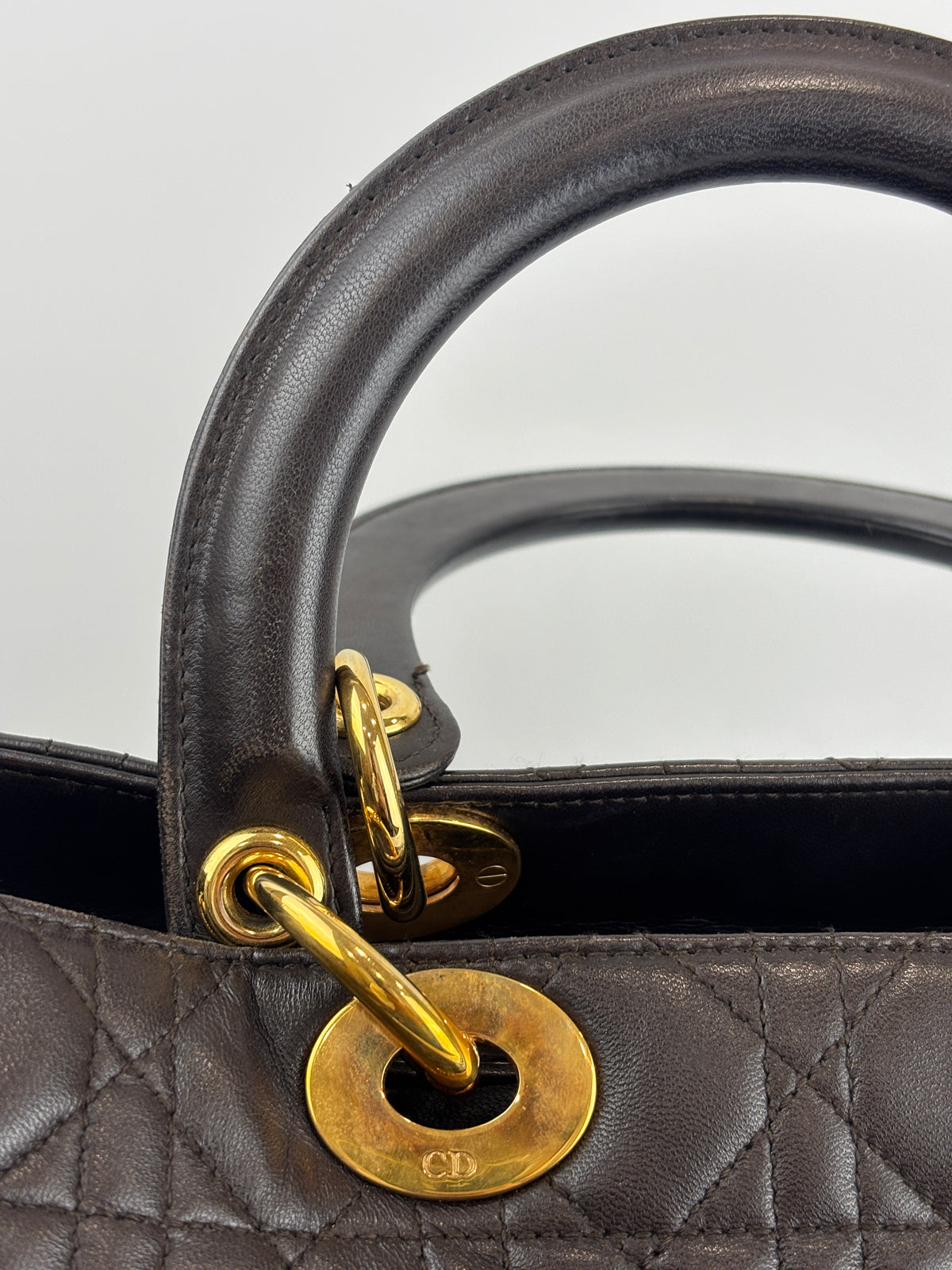 Vintage Large Lady Dior Dark Brown Lambskin GHW