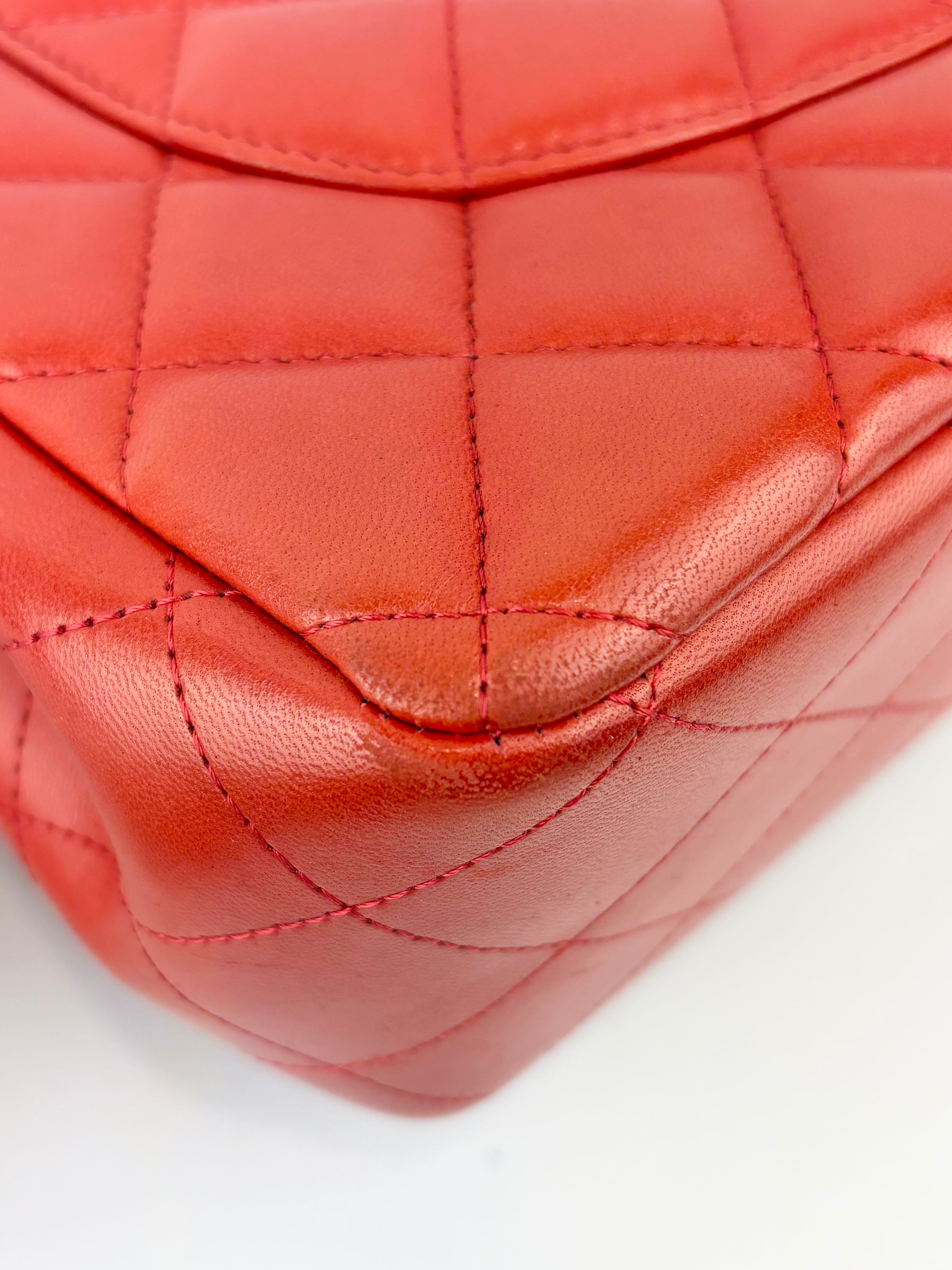 Red Lambskin Jumbo Double Flap SHW