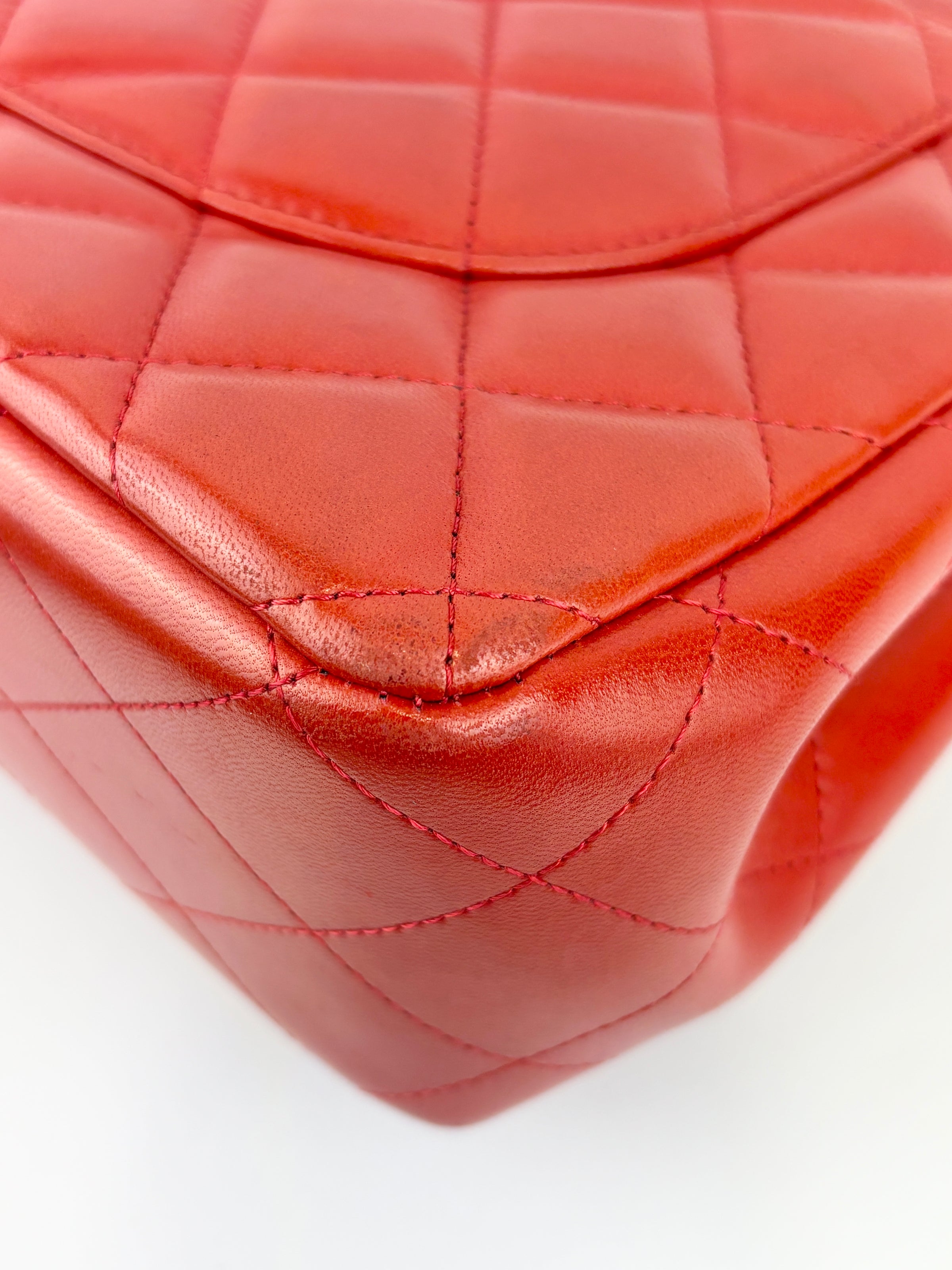 Red Lambskin Jumbo Double Flap SHW