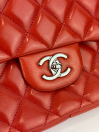 Red Lambskin Jumbo Double Flap SHW