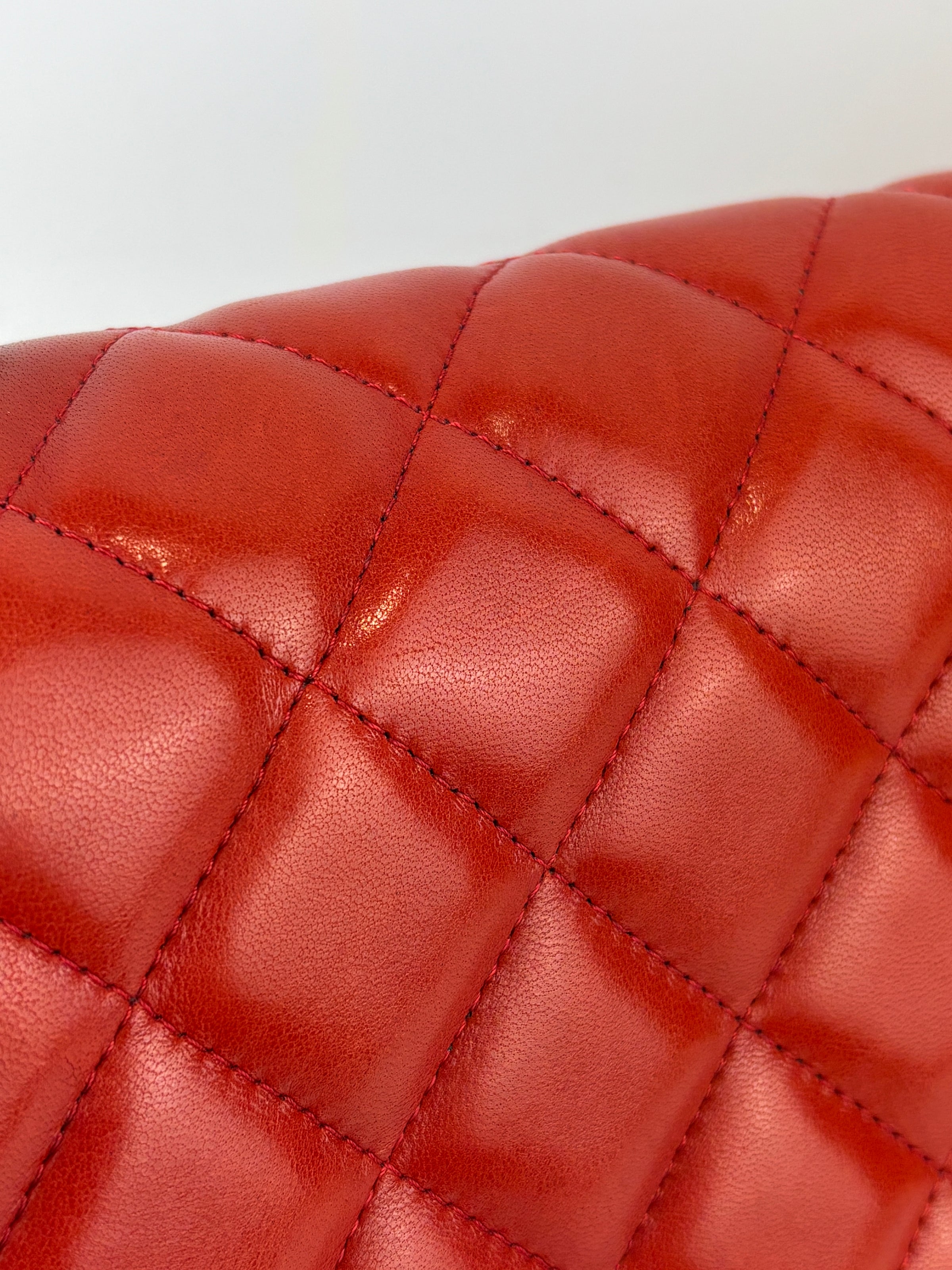 Red Lambskin Jumbo Double Flap SHW