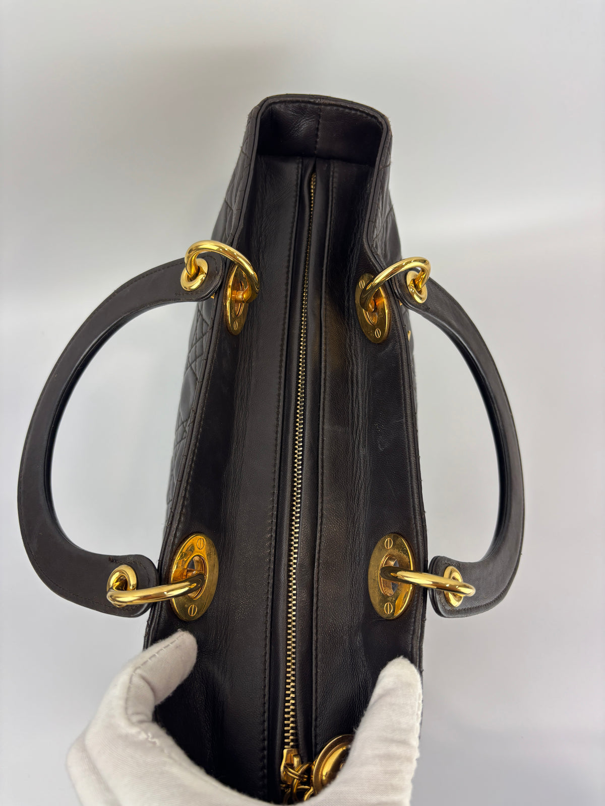 Vintage Large Lady Dior Dark Brown Lambskin GHW