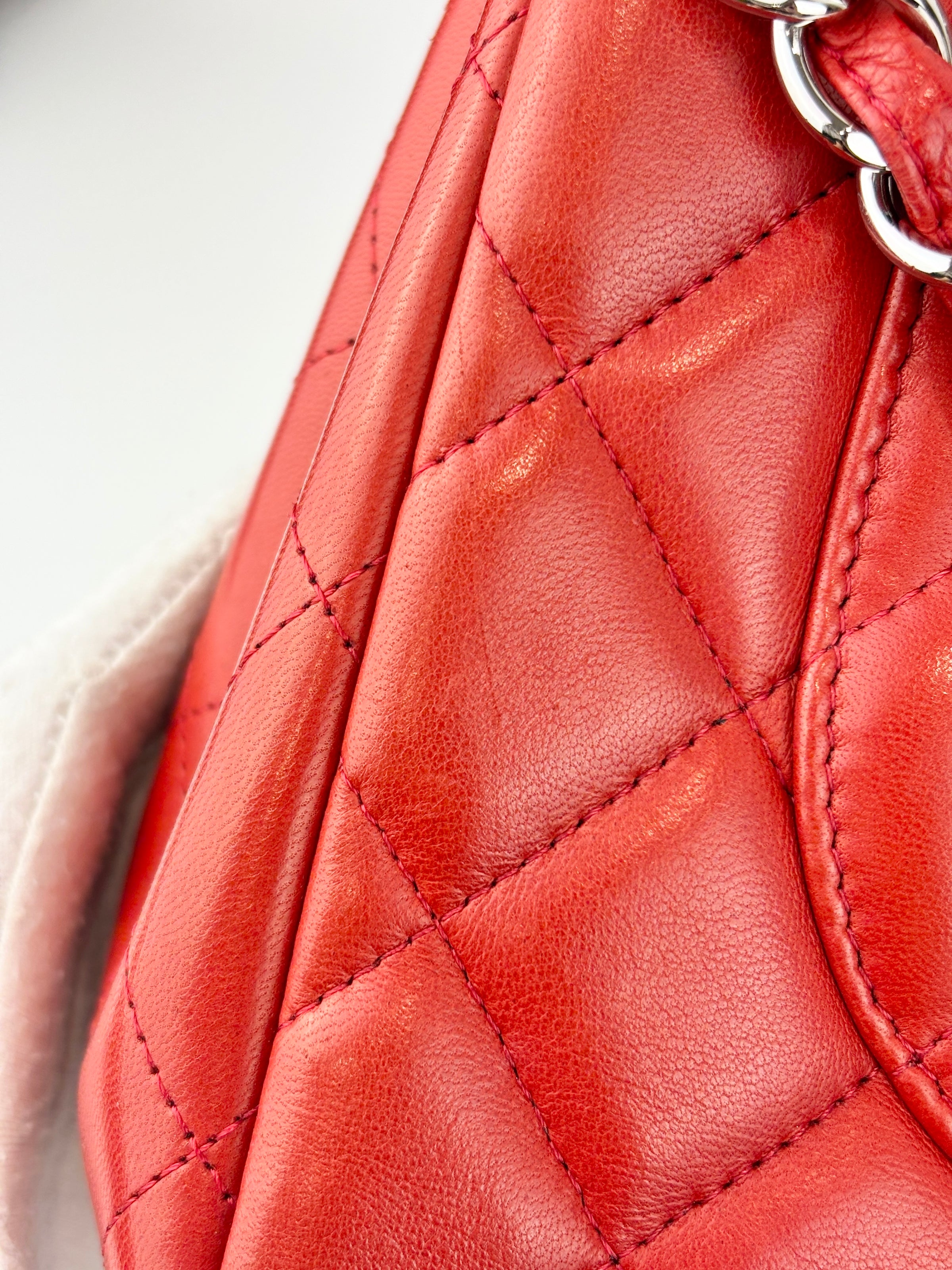 Red Lambskin Jumbo Double Flap SHW