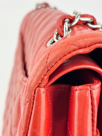 Red Lambskin Jumbo Double Flap SHW