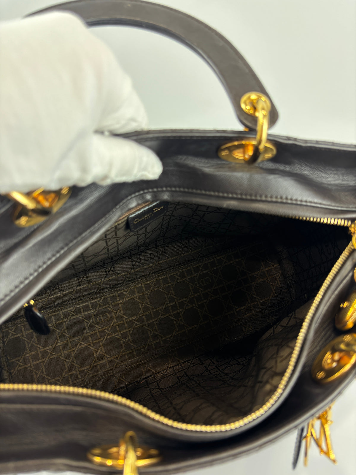 Vintage Large Lady Dior Dark Brown Lambskin GHW