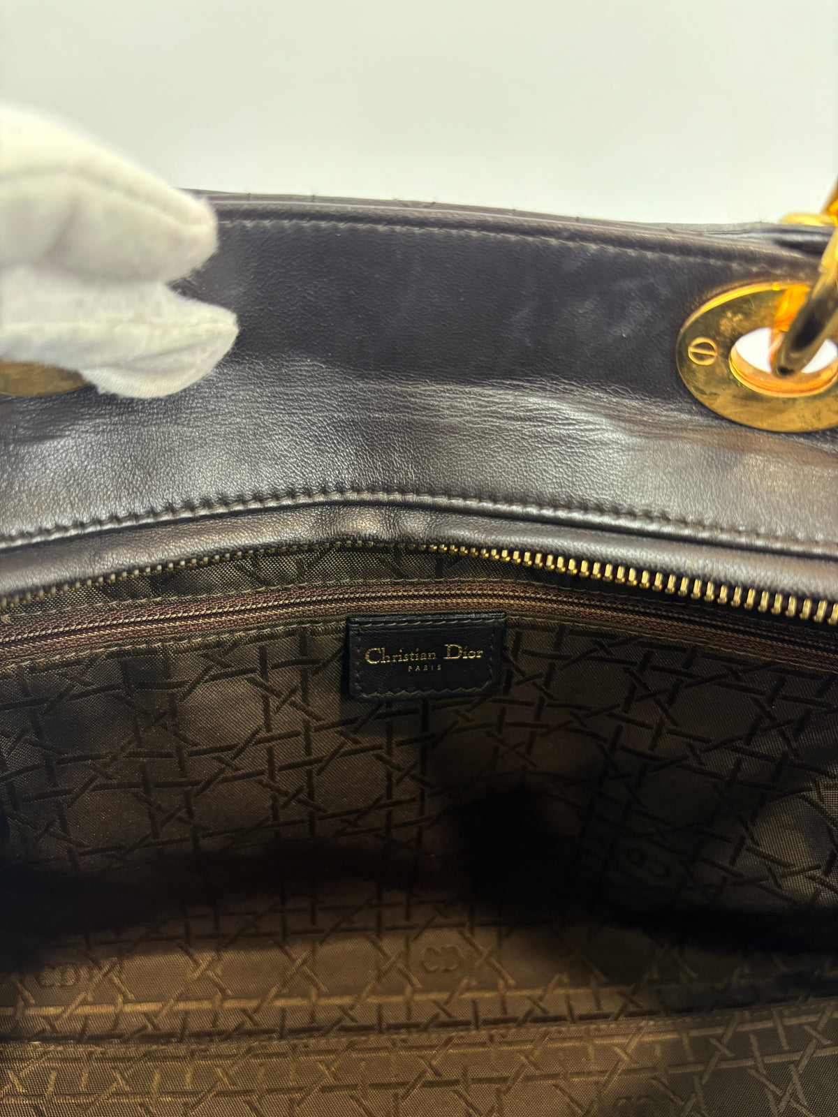 Vintage Large Lady Dior Dark Brown Lambskin GHW
