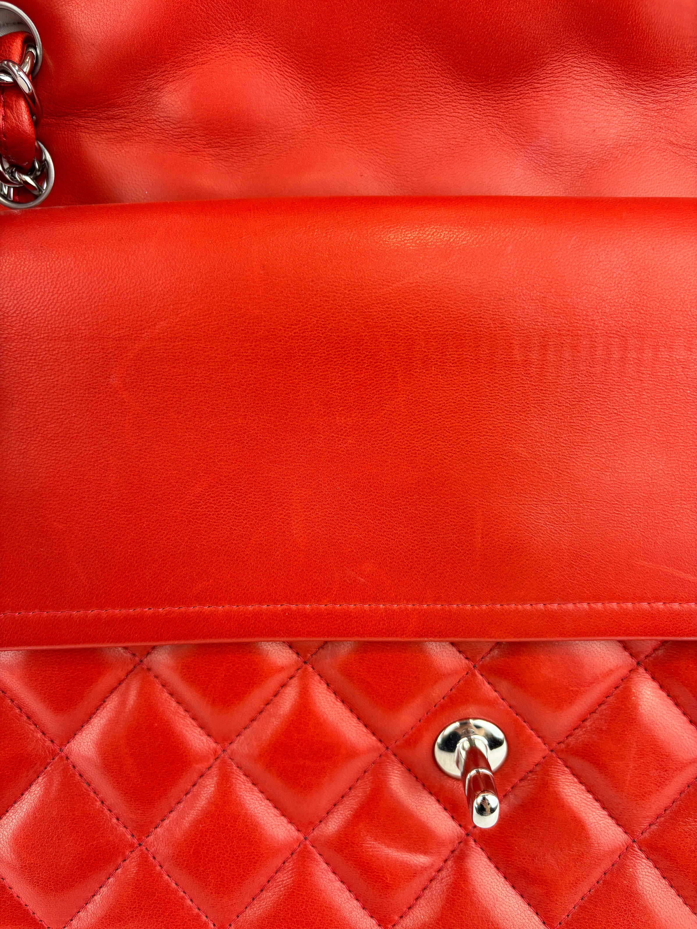 Red Lambskin Jumbo Double Flap SHW