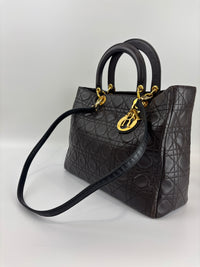 Vintage Large Lady Dior Dark Brown Lambskin GHW