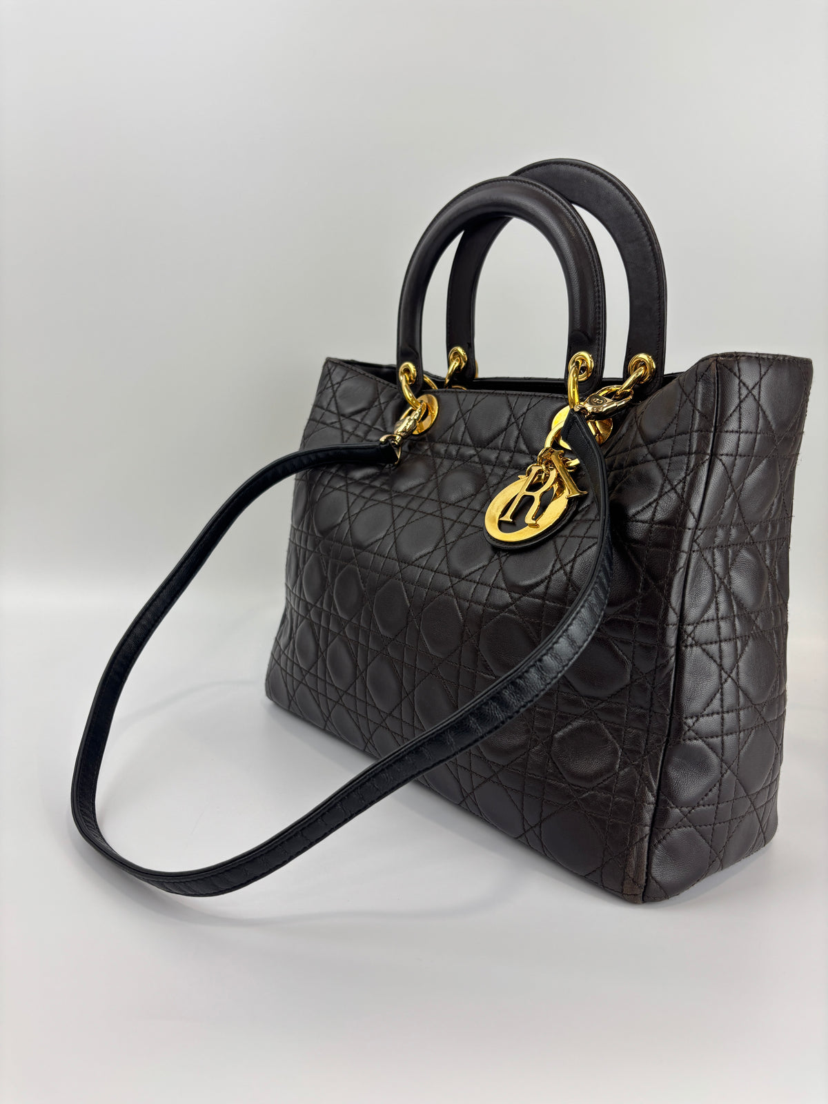 Vintage Large Lady Dior Dark Brown Lambskin GHW