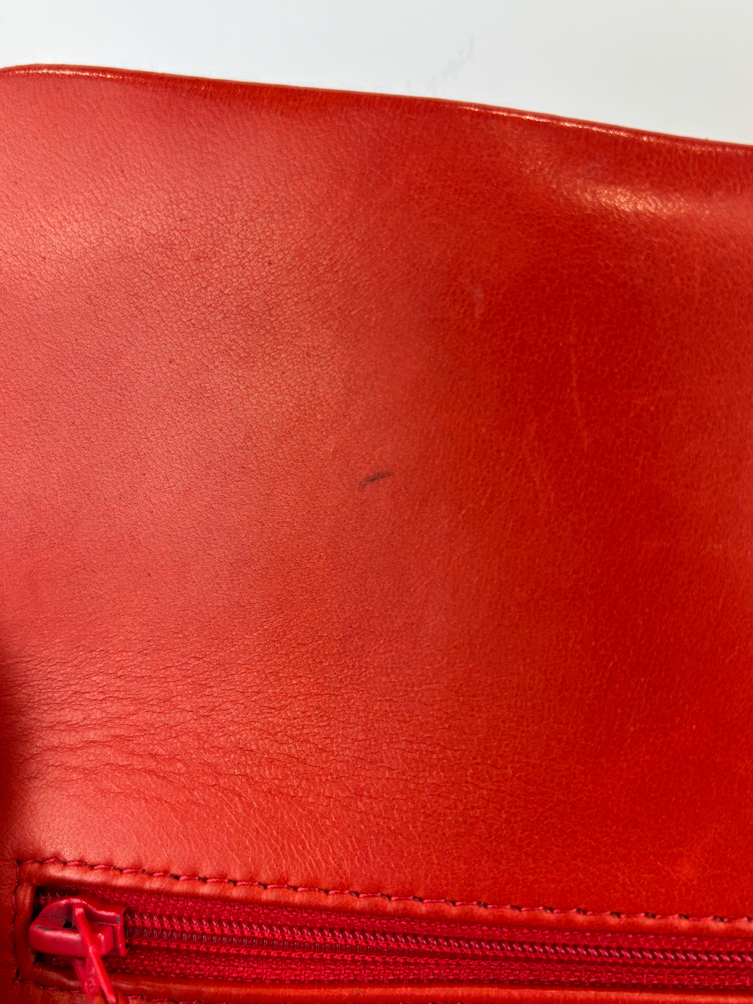 Red Lambskin Jumbo Double Flap SHW