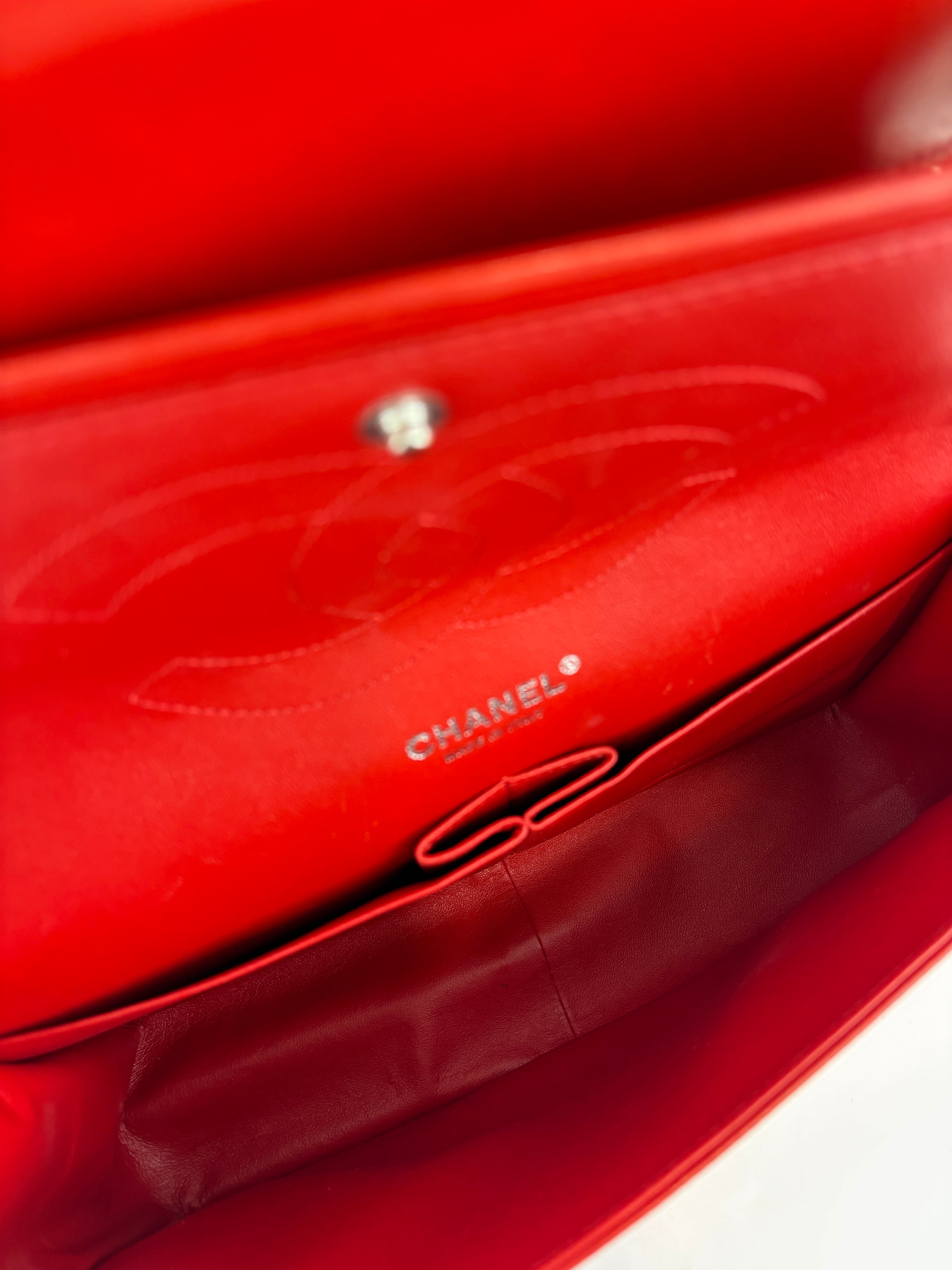 Red Lambskin Jumbo Double Flap SHW