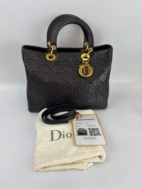 Vintage Large Lady Dior Dark Brown Lambskin GHW