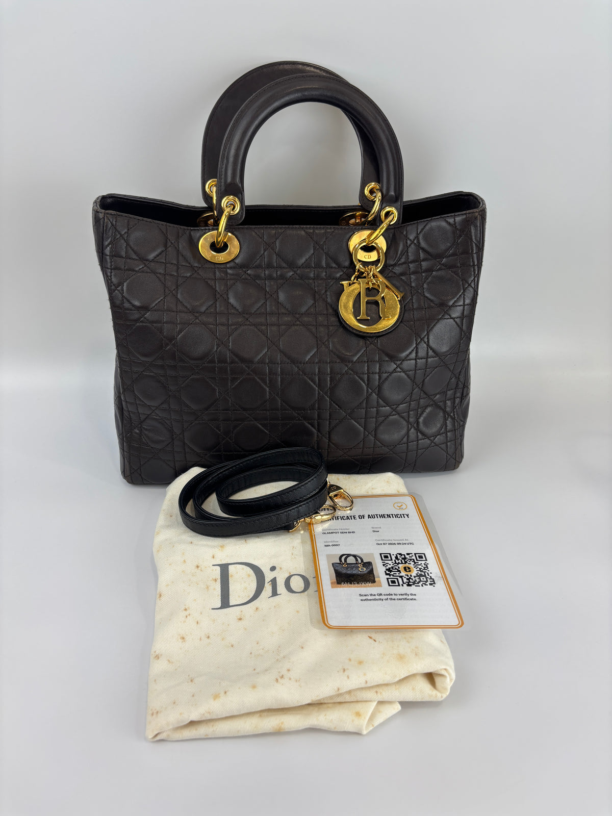 Vintage Large Lady Dior Dark Brown Lambskin GHW