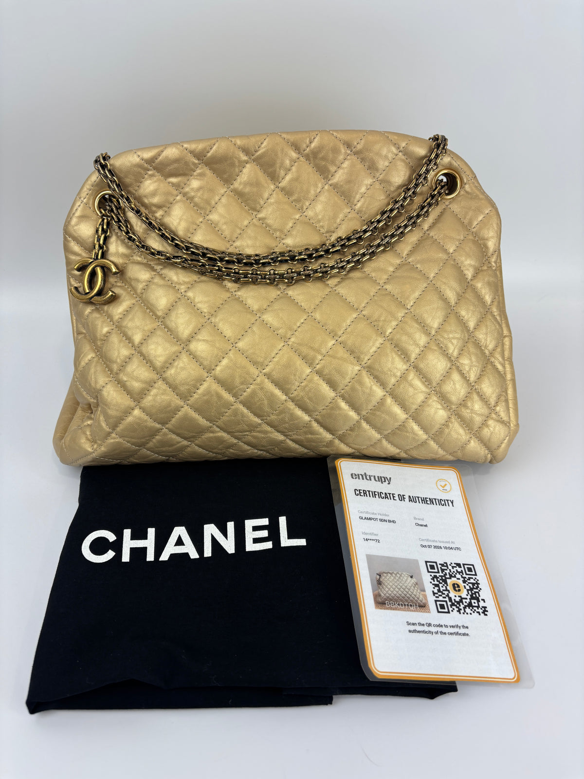 Aged Calfskin Gold Quilted Large Just Mademoiselle Bowling Bag