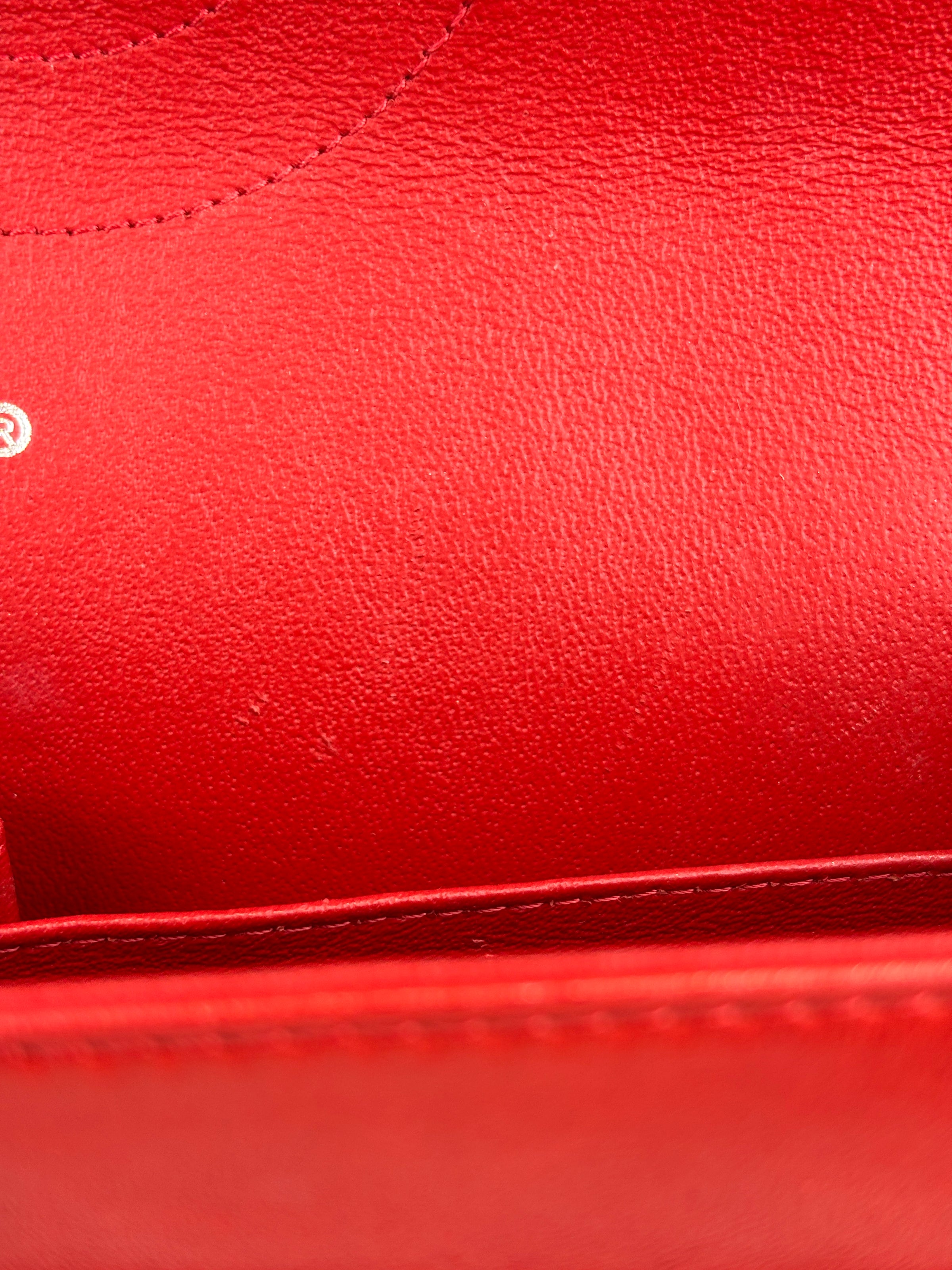 Red Lambskin Jumbo Double Flap SHW
