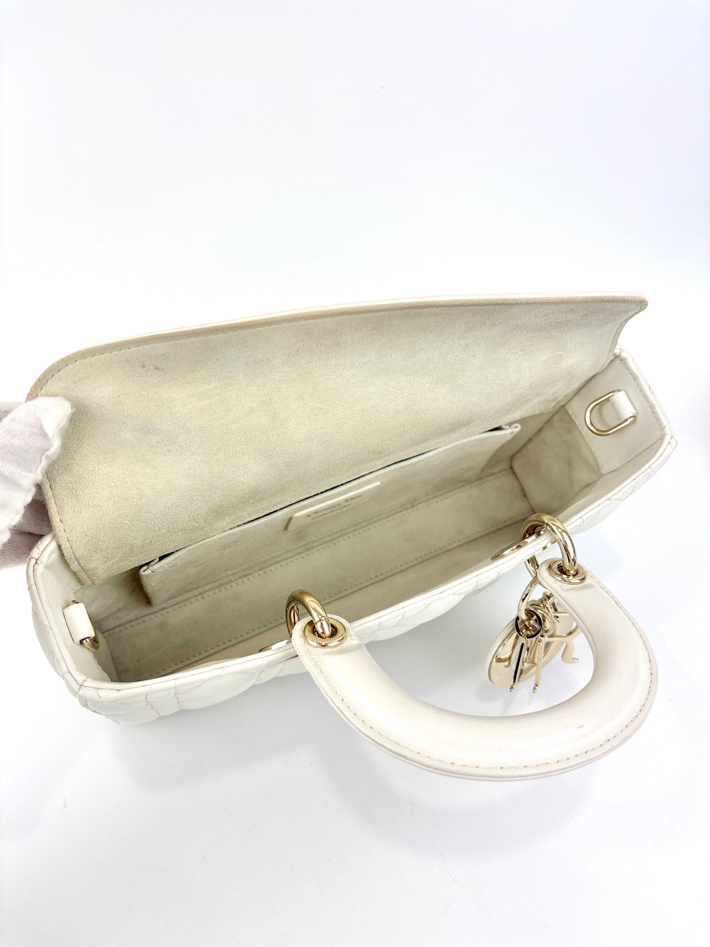 Medium Lady D-Joy Bag in Latte Cannage Lambskin 10-MA-1221 - Glampot