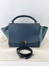 Medium Trapeze Blue Grained Calfskin/Suede
